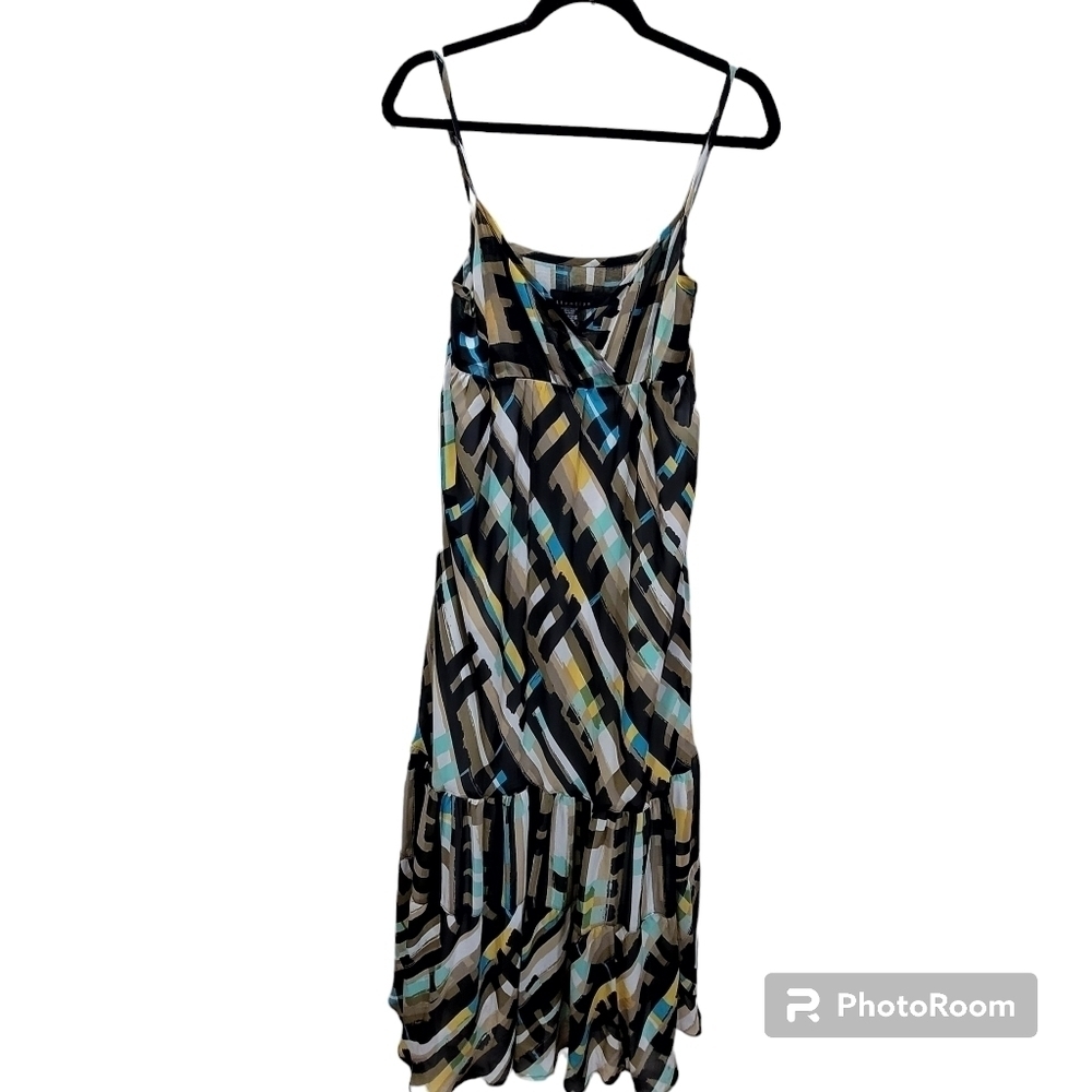 NWT Attention Large Geometric Adjustable Spaghetti Strap Dress Side Zipper VCAY
